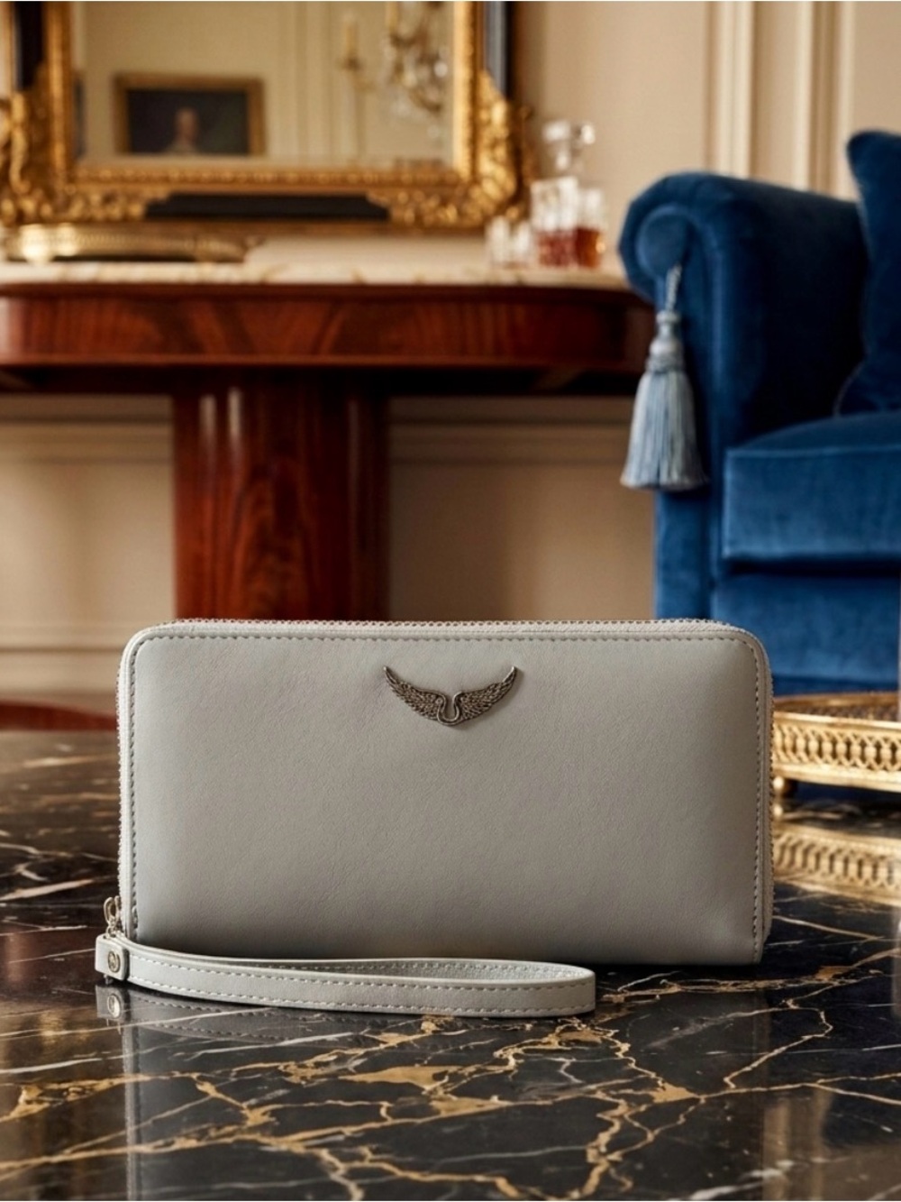 Zadig et Voltaire Leather Compagnon Wristlet Wallet Silver